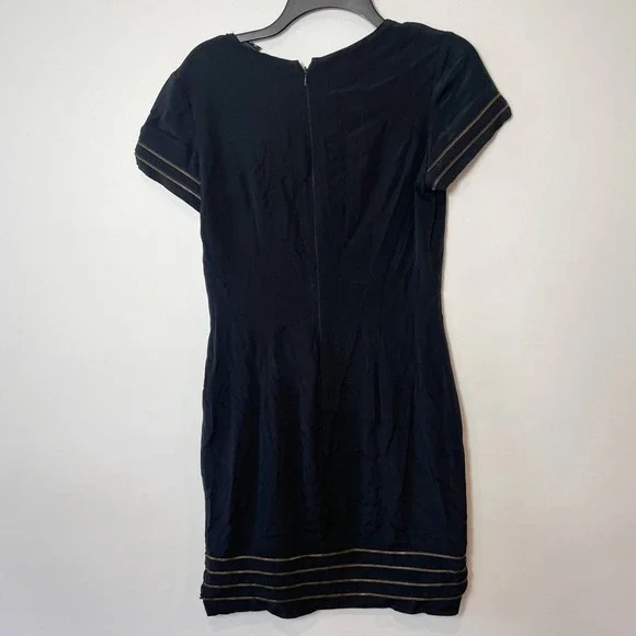 Jay Godfrey Womens Short Sleeve Mini Sheath Dress Black 8 V-Neck Zipper Trimmed - Picture 6 of 9